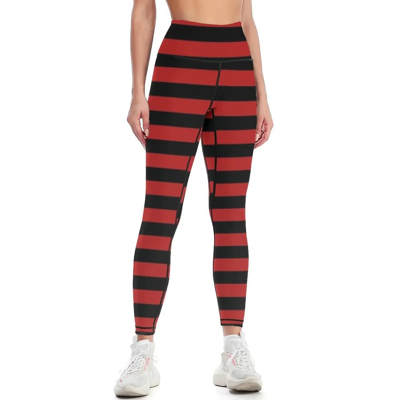 Blood Red and Black Horizontal Witch Stripes Leggings gym top for physical Women's fitness gym womans Womens Leggings