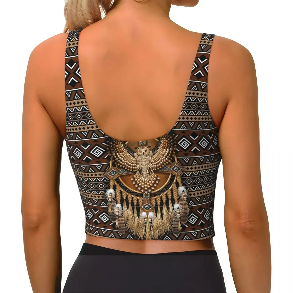 Custom Native American Owl Tribal Women Sports Bras High Impact Vest Gym Workout Yoga Crop Tank Tops