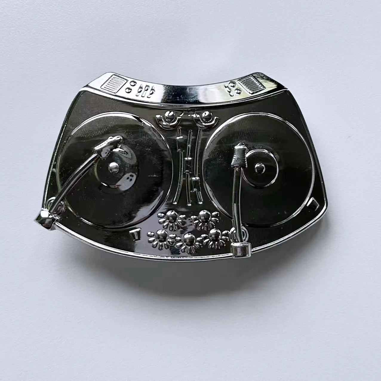 Bright Silver DJ Music Turntable Belt Buckle BUCKLE-MU063BR