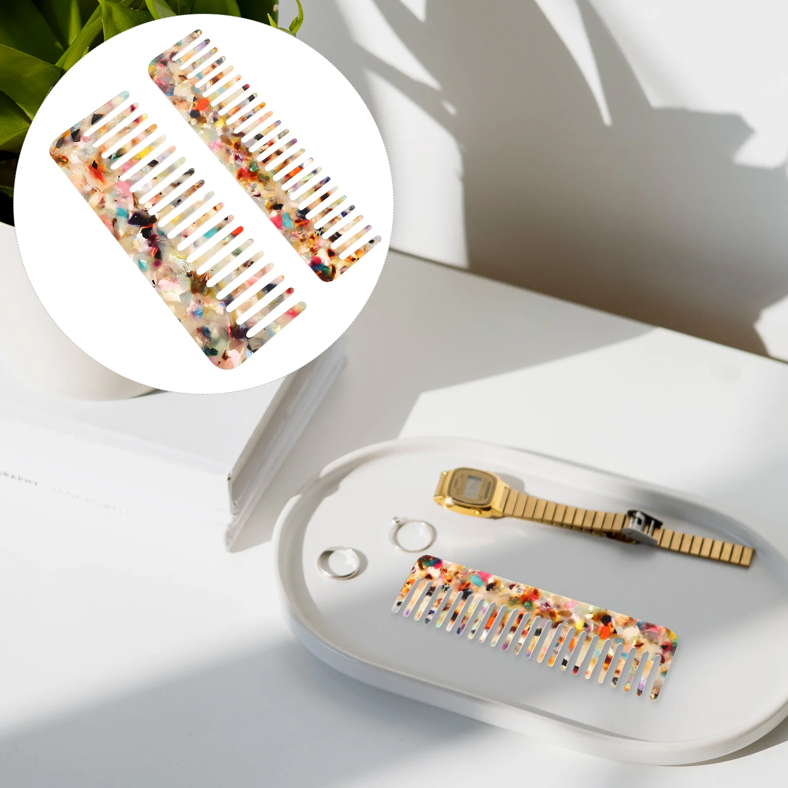 

2Pcs Premium Marble Finish Hair Comb Lightweight Wide Tooth Detangling Comb for Women Men Curly Wavy Thick Hair Home Outdoor