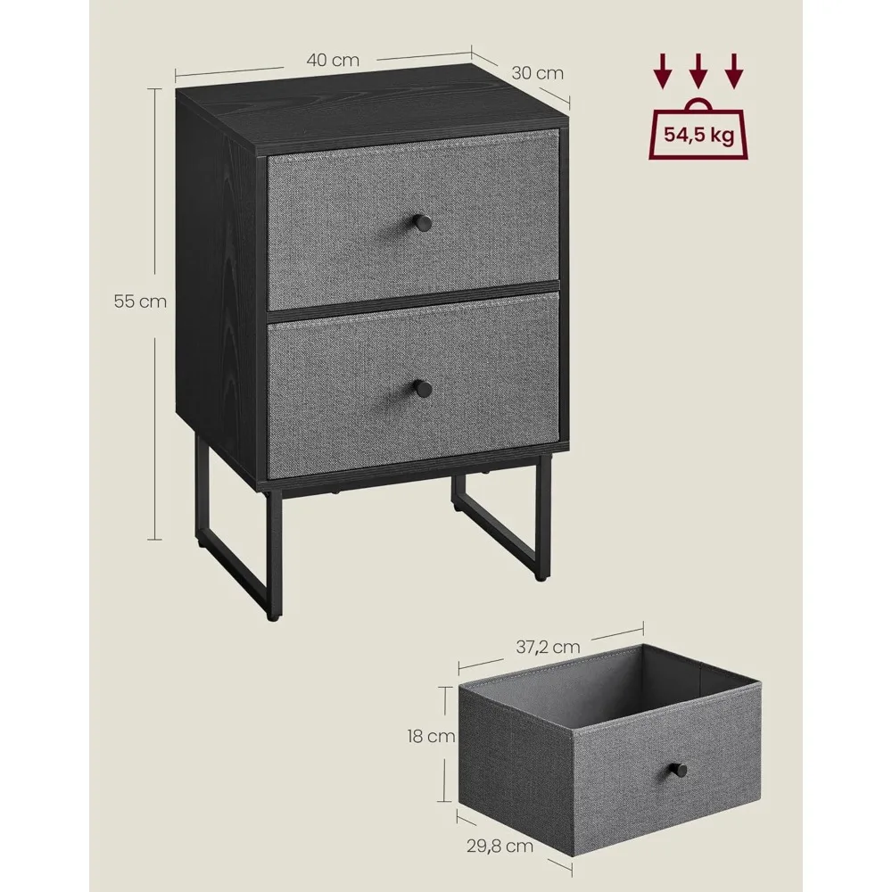 Juego De 2 Mesitas De Noche، Con 2 Cajones De Tela Extraíbles، Negro Ébano Y Gris Pizarra، Almacenamiento #2
