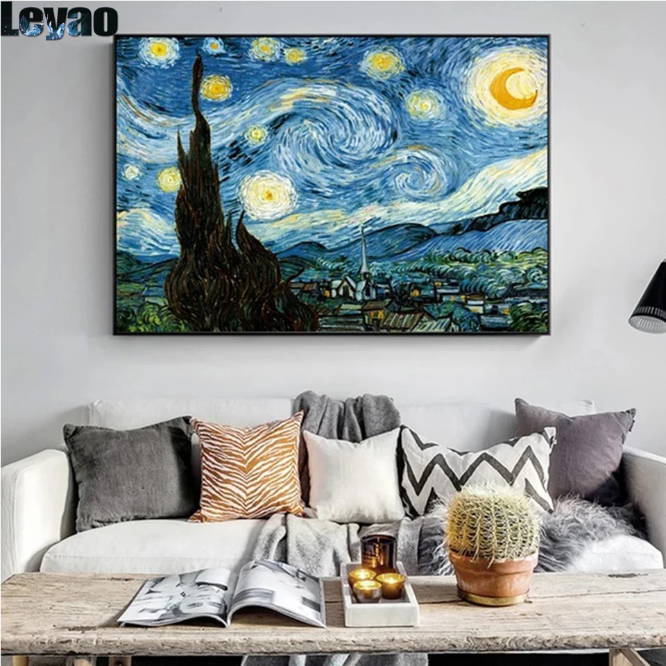 Van Gogh 5d Diamond Painting Kit Starry Night Full square round Diamond Embroidery Mosaic Cross Stitch  Famous Painting decor