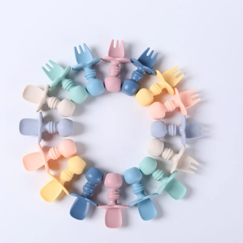 

Silicone spoon and fork cutlery Baby training feeding spoon Infant feeding spoon and fork