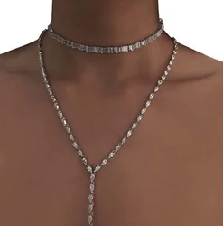 Water Drop Anniversary Necklace 14K White Gold Lab Diamond Cz chorker Pendant Necklaces for Women Bridal Party Wedding jewelry