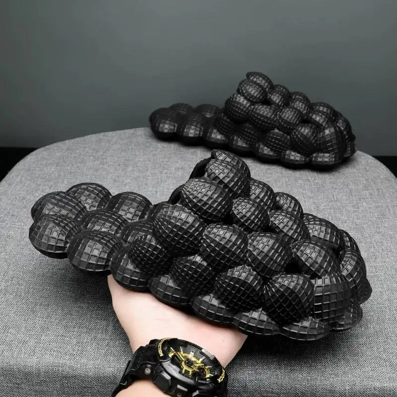 

2026 Fashion Lychee Texture Closed Toe Slippers Women Solid Color Thick Sole Trendy Round Detail Home Slides Plus Size Available