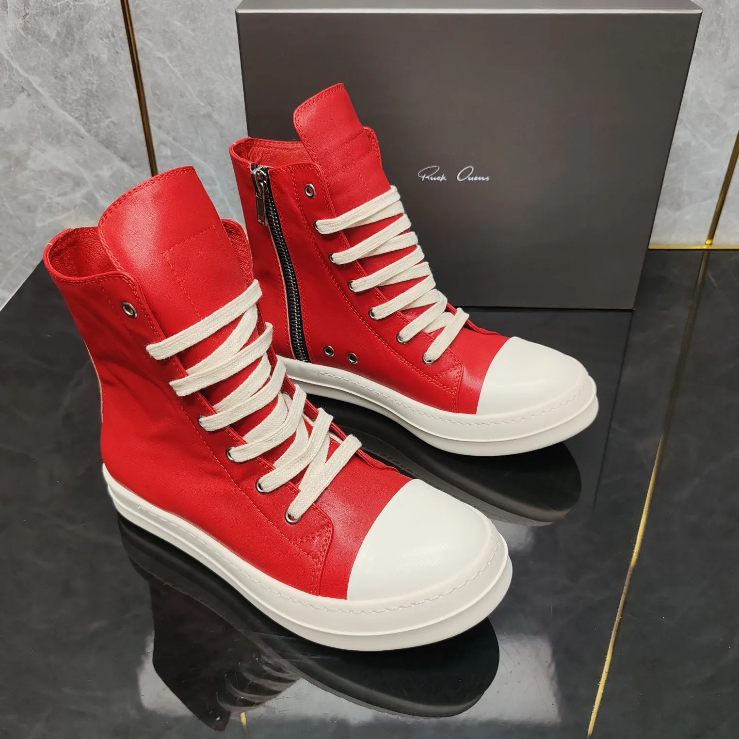 

2024 original Round leather casual shoes Jumbo lace-up men's high-top high-quality luxury sports shoes Ro zipper fashion
