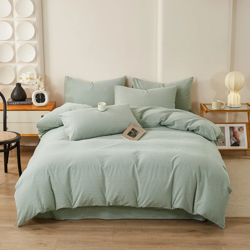 100% Cotton Plaid Duvet Cover Set Bedding Set With Quilt Cover Bed Sheet Pillowcases Queen King Size Quilt Cover Set