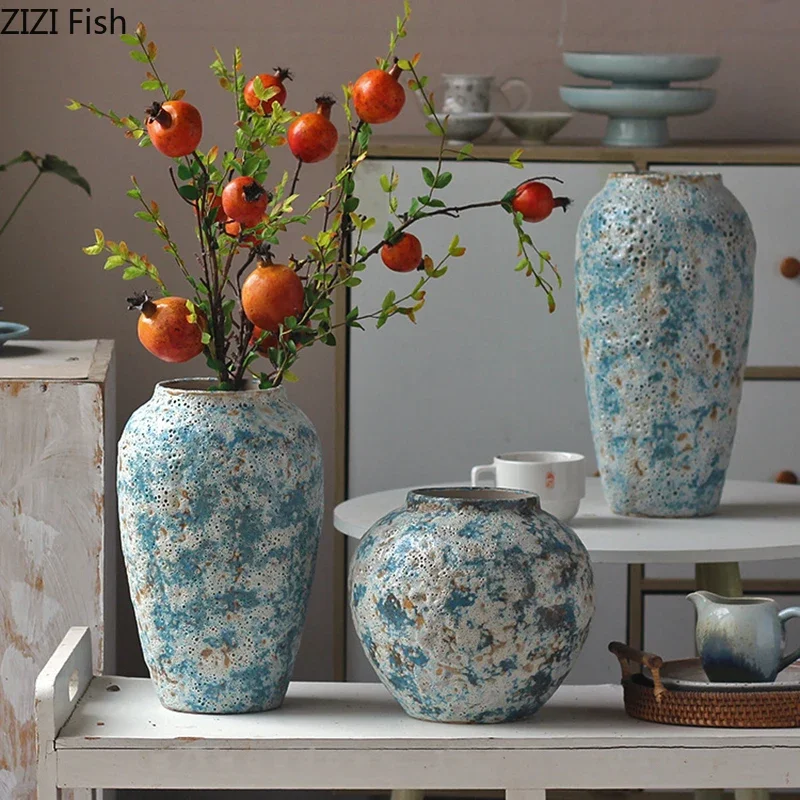 Retro Coarse Ceramic Vase Uneven Surface Plant Pots Table Decoration Flower Arrangement Floral Vases Room Aesthetic Decor