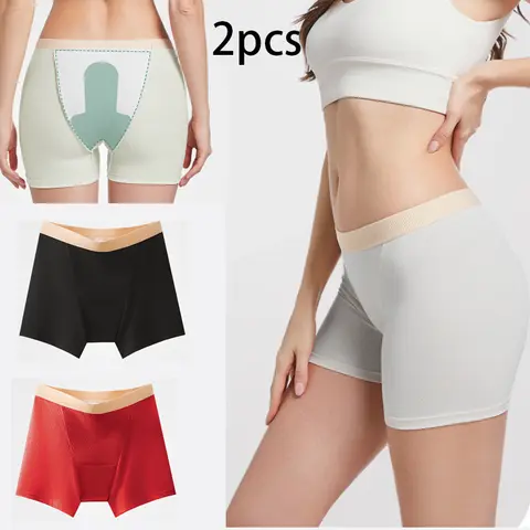 2pcs 여성 안전 바지 생리 속옷 여성을위한 높은 허리 반바지 팬티 플러스 사이즈 흔적 없음 레깅스 안전 팬티