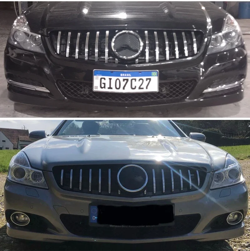 SL65-style Front Bumper GT Diamond 1-Fin ABS Radiator Grille for Mercedes Benz SL Class R230 2002 - 2011 SL350 SL500 SL550 SL600
