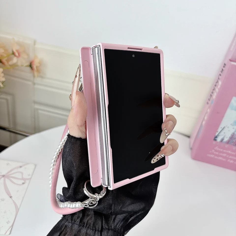 Funda dulce de color sólido con moño para Samsung Galaxy Z Fold 8 Wide, funda magnética con moño 3D a prueba de golpes 4