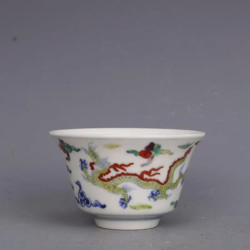 

Chinese Blue and White Porcelain Ming Chenghua Doucai Dragon Design Teacup 2.75"