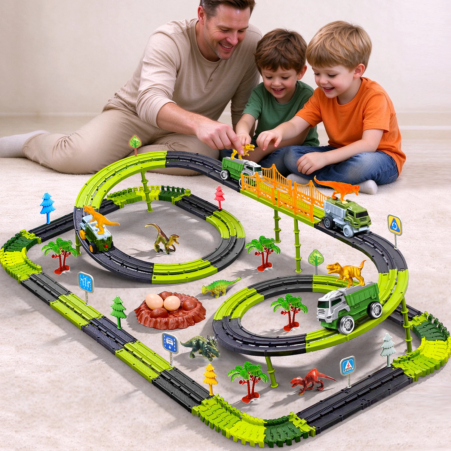 Kids Electric Dinosaur Racing Car 3D Track Magic Climbing Flexible Rail Car Educational Puzzle Toy for Children Birthday Gifts