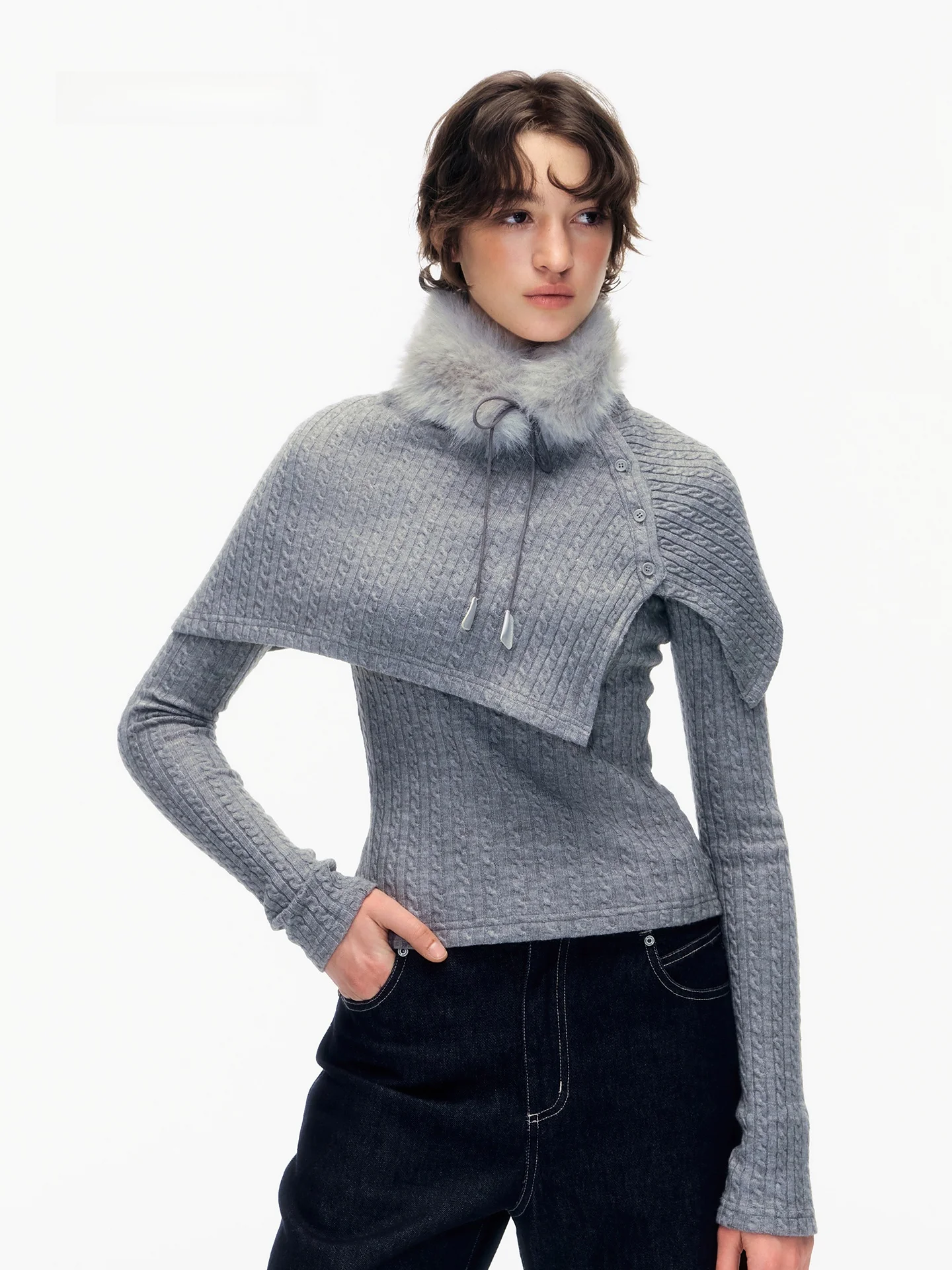 

Striking Pose Knitted Twisted Knitwear Cowl Neck Two-Piece Coat Top Shoulder Wrap Vintage Style Women's Casual Fashion