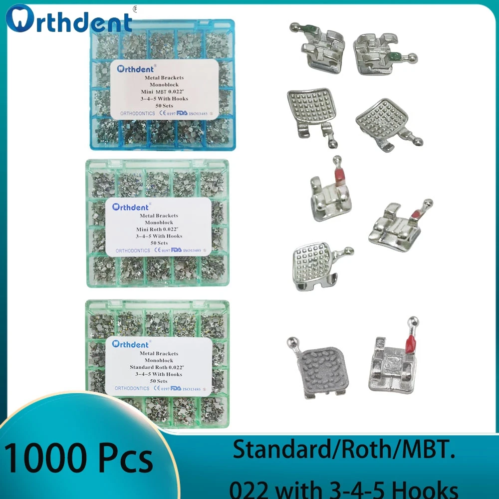 1000Pcs Dental Orthodontic Brackets Sandblasting Monoblock Standard Roth MBT Slot 0.022 Hooks 3-4-5 Metal Base Dentistry Product