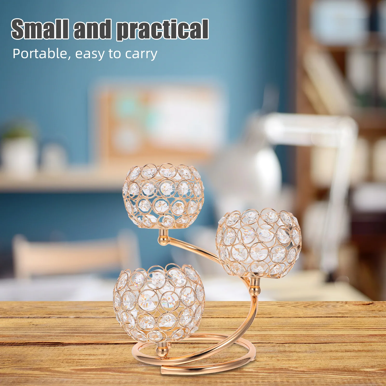 

Elegant 3 Head Crystal Candlestick Holder Sturdy Metal Base for Dining Table Wedding Decor Tea Light Stand