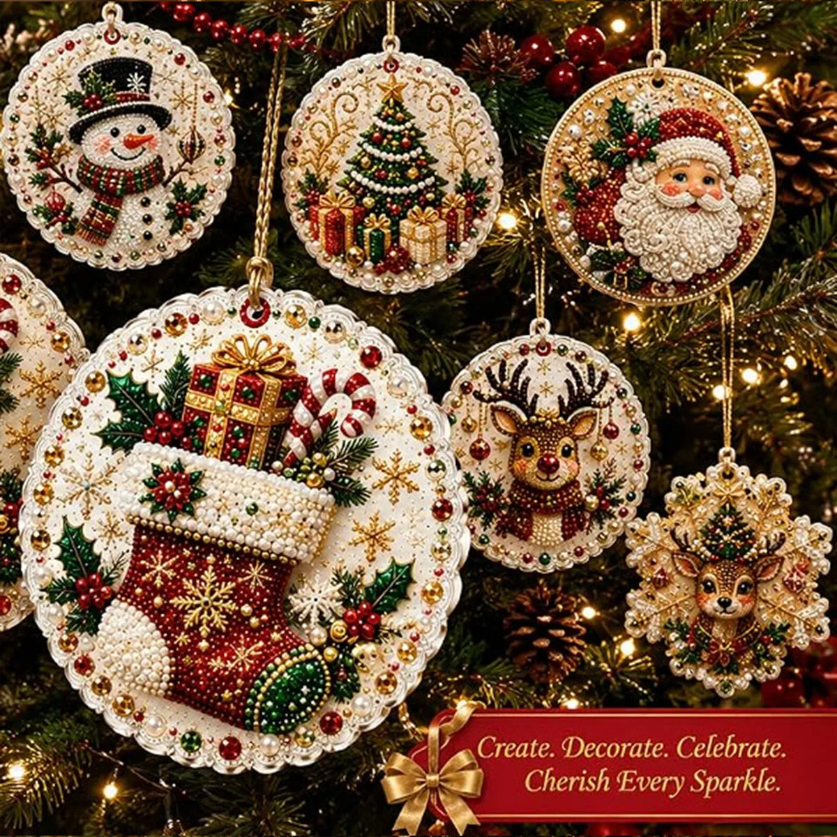 6-teiliges/4-teiliges Weihnachts-Diamantmal-Set, handgefertigte Weihnachtsbaum-Dekorationen, handgefertigtes Set für Weihnachtsanhänger für Erwachsene, einfach zu verwenden und stressabbauend, für Anfänger geeignet, kann als Wanddekoration für zu Hause, Weihnachtsbaumdekoration, Geschenkdekoration, Dankeskarte oder Geschenk für Bastelfreunde verwendet werden. – Detail 5