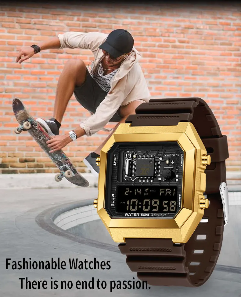 SANDA SD6216 Men's Fashion Electronic Alarm Square Dial Waterproof Multi functional Calendar Sports Watch