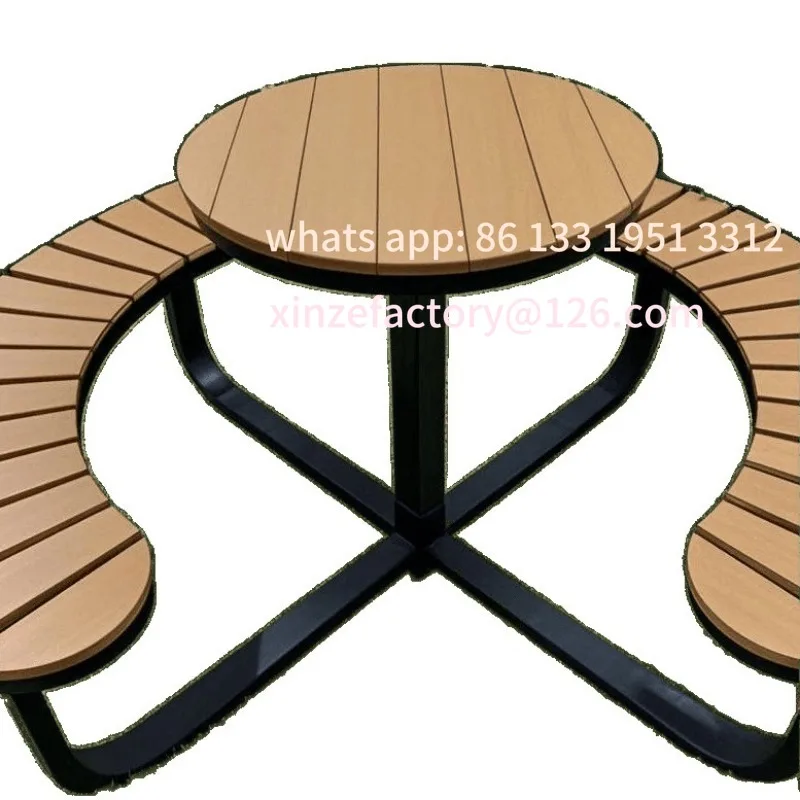 

Outdoor one-piece tables and chairs Simple outdoor villa courtyard garden park round table Open-air plastic wood sunscreen dinin