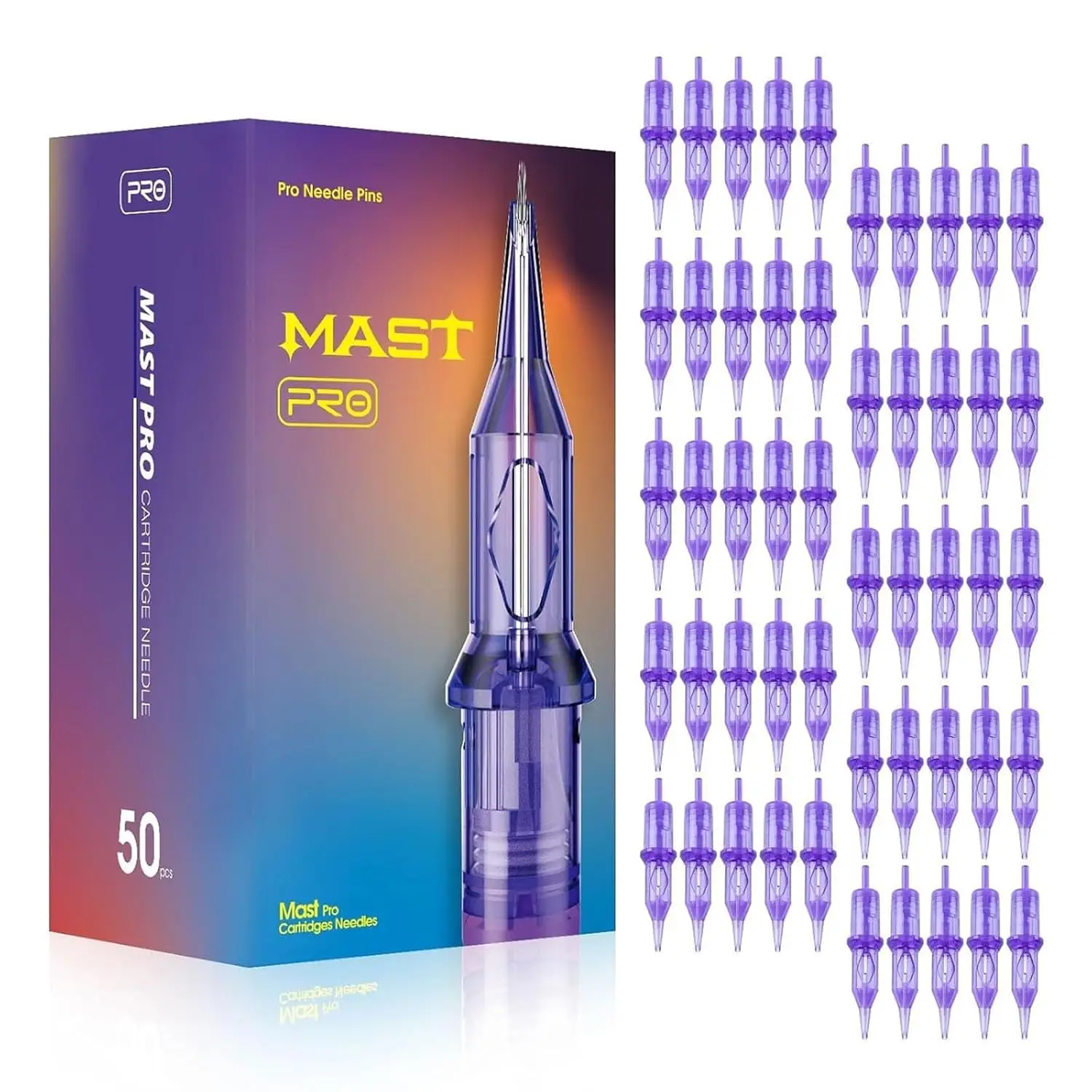Mast Pro Tattoo-Patronennadeln Set 50 Stück RL/RS/RM/M Präzise scharfe Spitze für Tattoo-Maschinen und Permanent Make-up, gleichmäßiger Tintenfluss