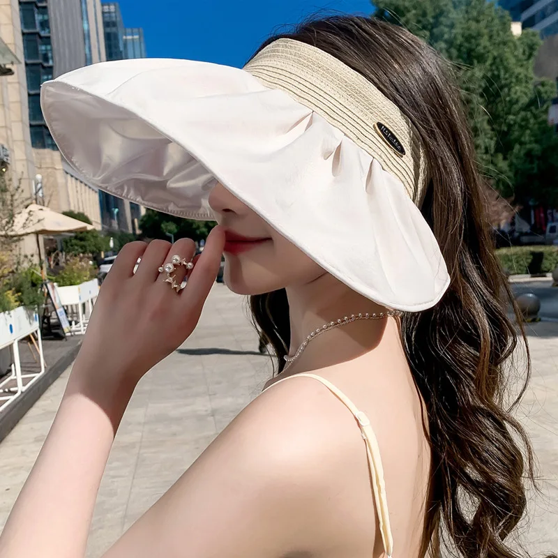 2023 Korean Female Japanese-Style and Internet-Famous Metal Label Hairpin Protection Visor Outdoor Sun Hat New