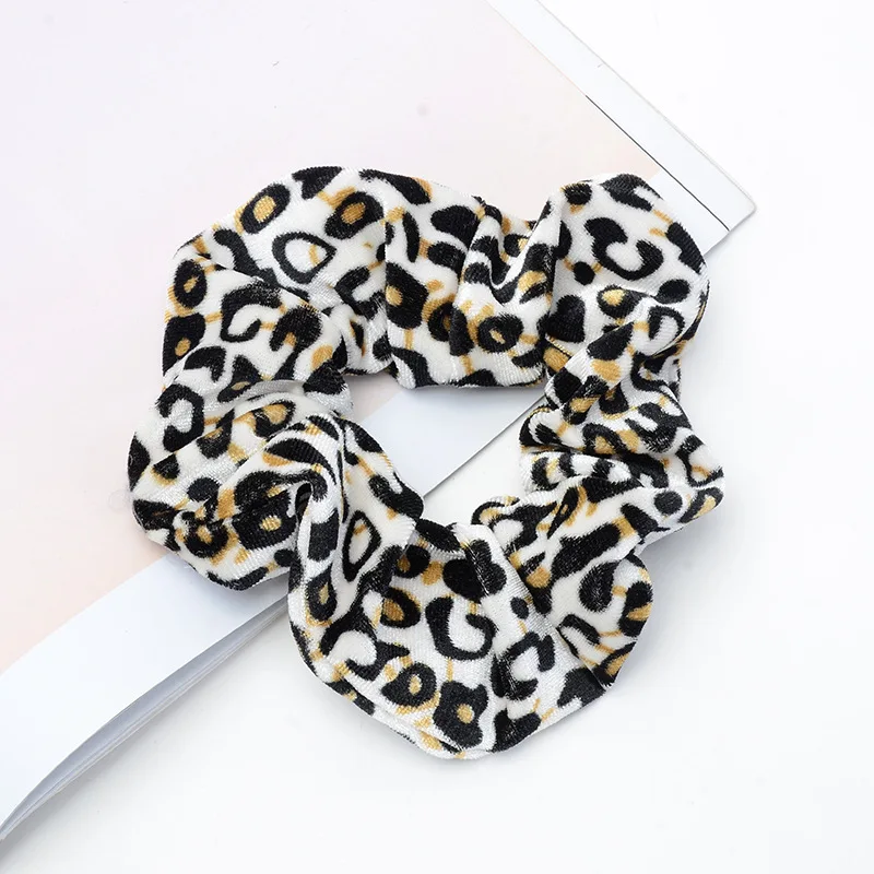 Fashion Women Vintage Leopard Print Velvet Hair Scrunchies Big Stretch Elastic Rope Bands Basic Hair Ties