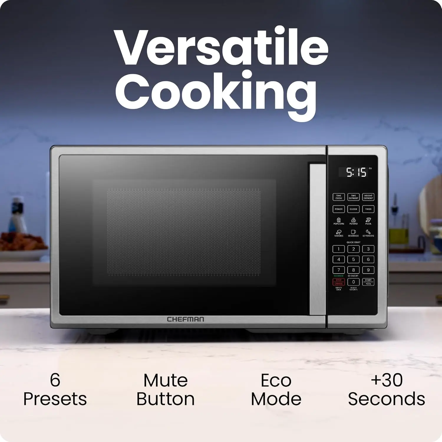 0.9 Cu. Ft. Digital Stainless Steel Countertop Microwave Oven, 900W with 6 Presets, Eco Mode, Mute Option, Memory Function, Chil