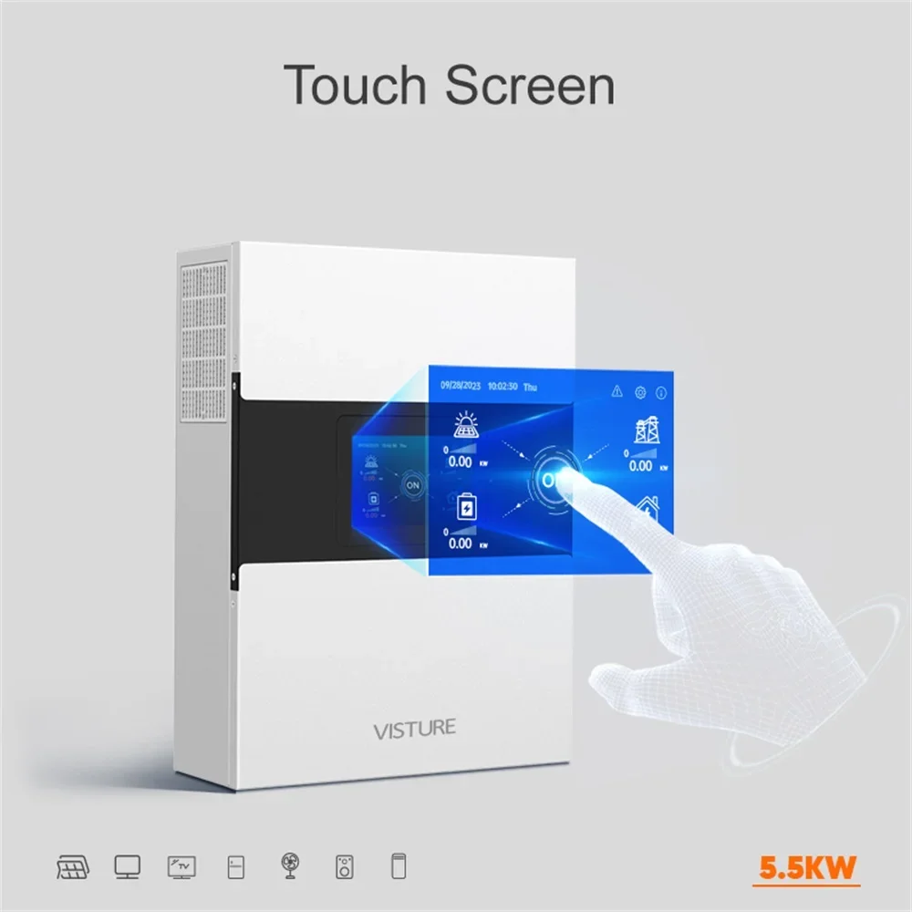 Visture Touch screen 3.5 5.5KW Solar Inverter Energy Storage DC Reverse Integrated Hybrid Parallel Inverter system Option WiFi