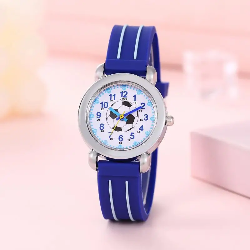Football Children Cute Cartoon Primary School Students Watch Quartz 3D Stereoscopic Silicone Football Boys and Girls