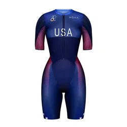 ROKA Summer Short Sleeve Cycling Jersey Skinsuit Feminina Bike Team Riding Speedsuit Jumpsuit Triathlon Trisuit Roupa Ciclismo