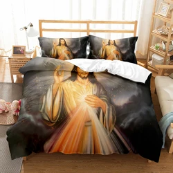 Christianity Bible Jesus Theme Duvet Cover Religion Christian Cross Quilt Cover Black Polyester King Duvet Cover for Kids Adults