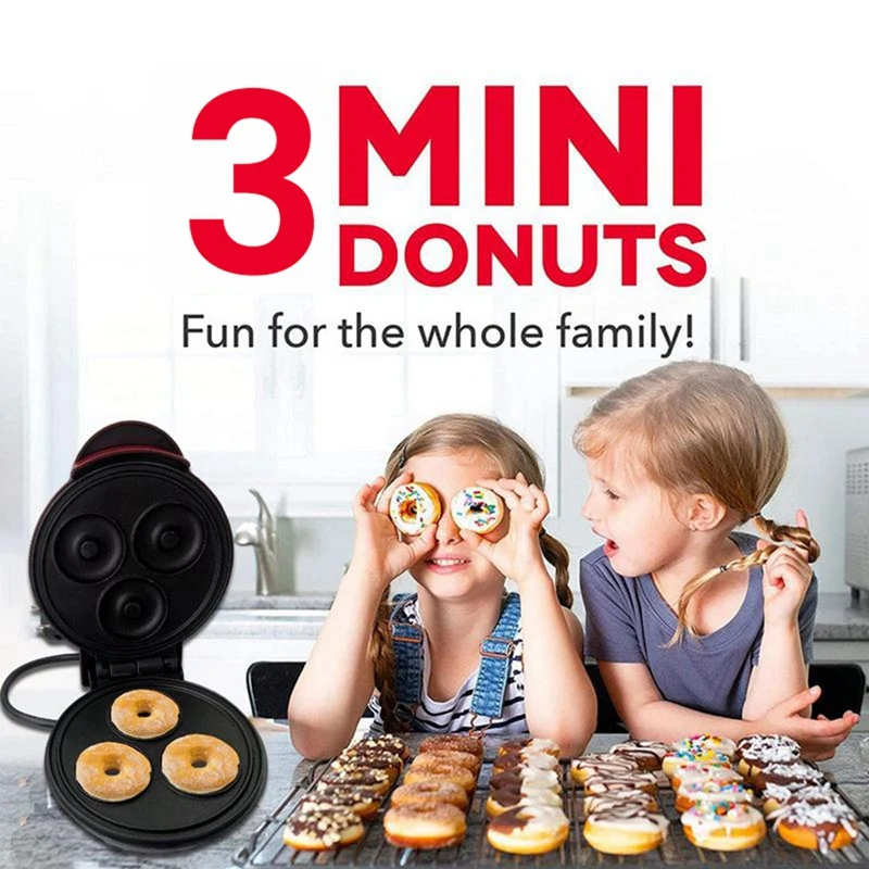 Máquina Eléctrica de donuts antiadherente para cocina, Mini 3, para hacer Donuts, aperitivos, postres, desayuno, enchufe europeo