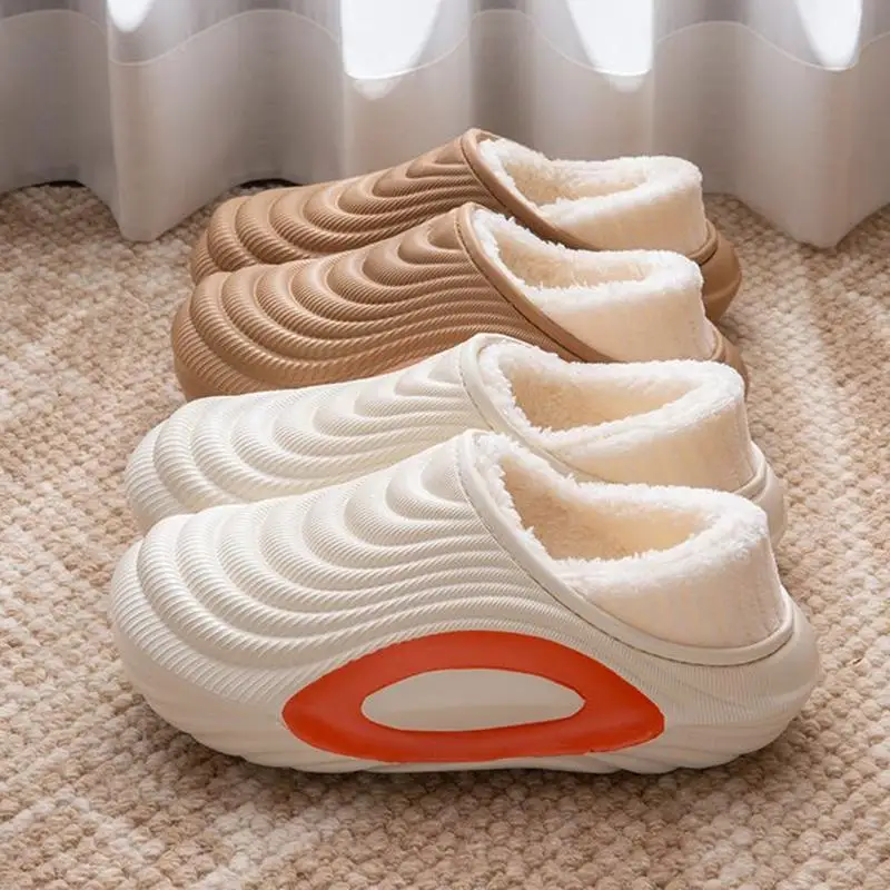 Dicke Sohle Wasserdichte Geschlossene Warme Hausschuhe für Herren Winter Fleece-gefütterte Rutschfeste Indoor-Schuhe für Damen Übergrößen Weiche Plüsch-Slipper – Detail 4