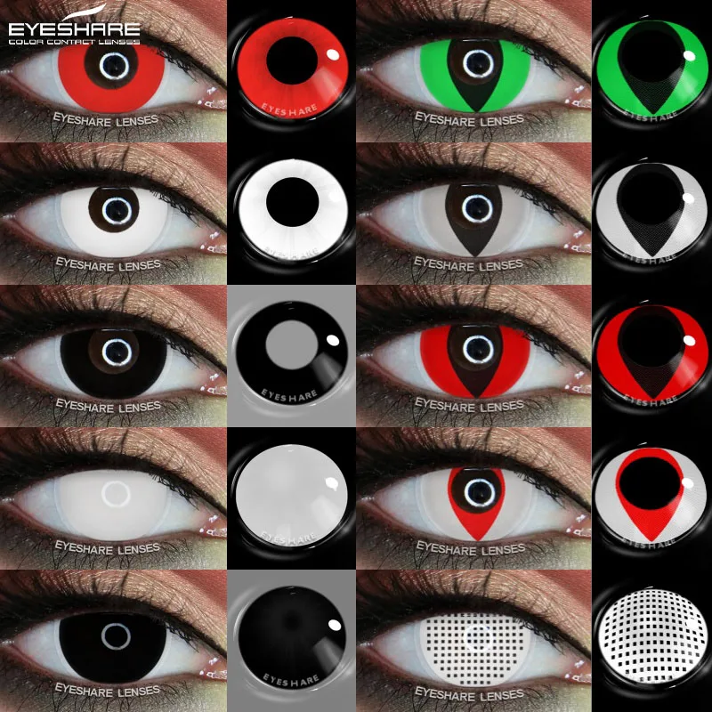 EYESHARE 1 Paar weiße farbige Kontaktlinsen, Cosplay-Kontaktlinsen für Augen, schwarze Linsen, hochwertige weiche Linsen, Schönheits-Make-up, jährlich