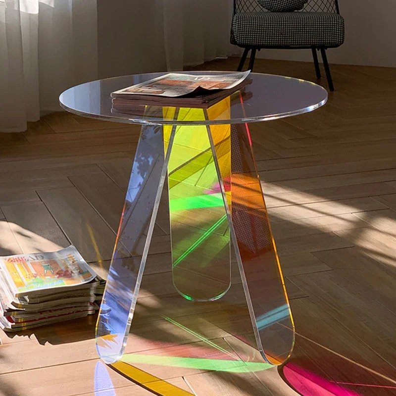 

Color Acrylic Coffee Tables Round Transparent Side Table Living Room Decor Furniture Modern Luxury Bedroom Simple Bedside Table