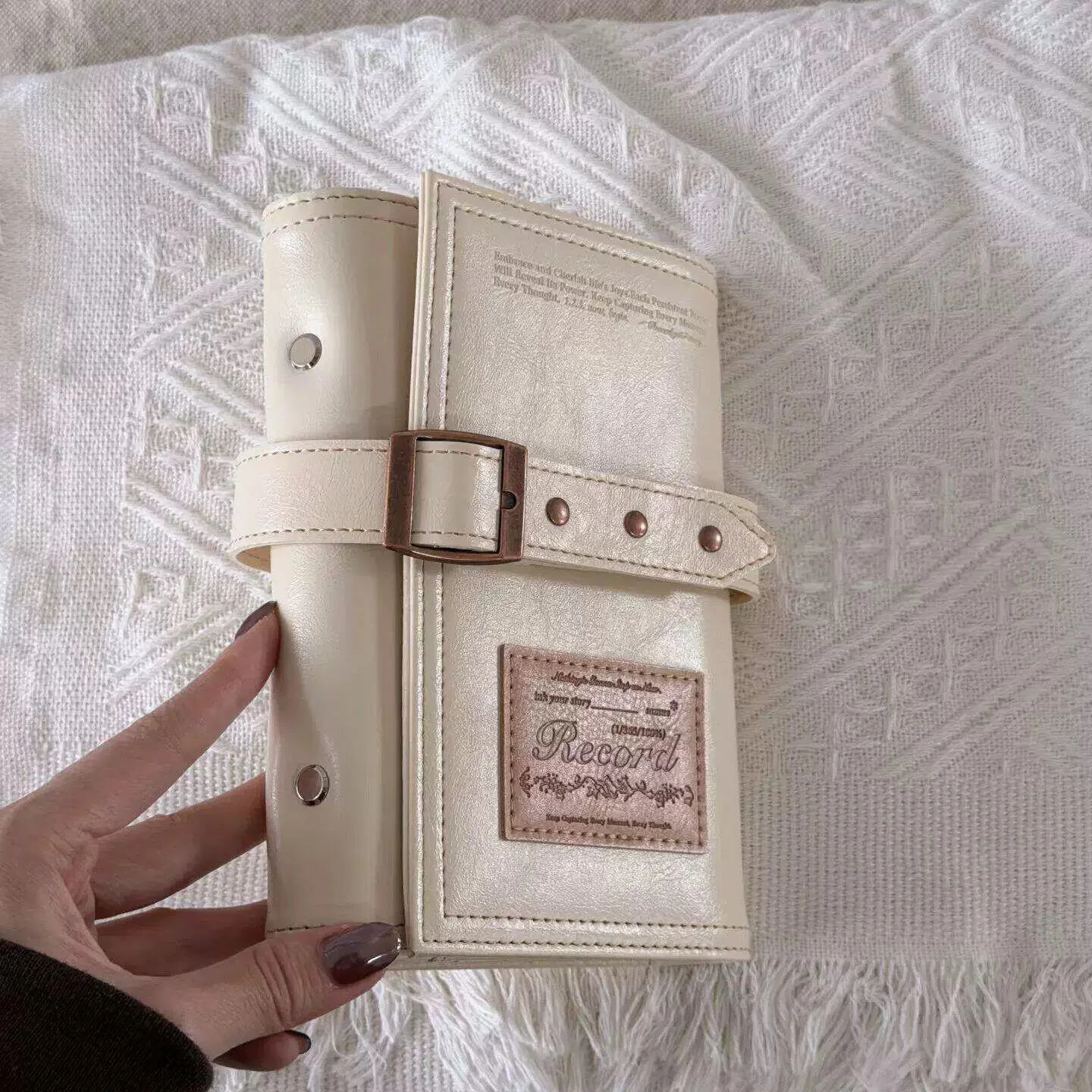 A6 three-fold leather loose-leaf notebook retro belt bundled portable binder notepad simple solid color