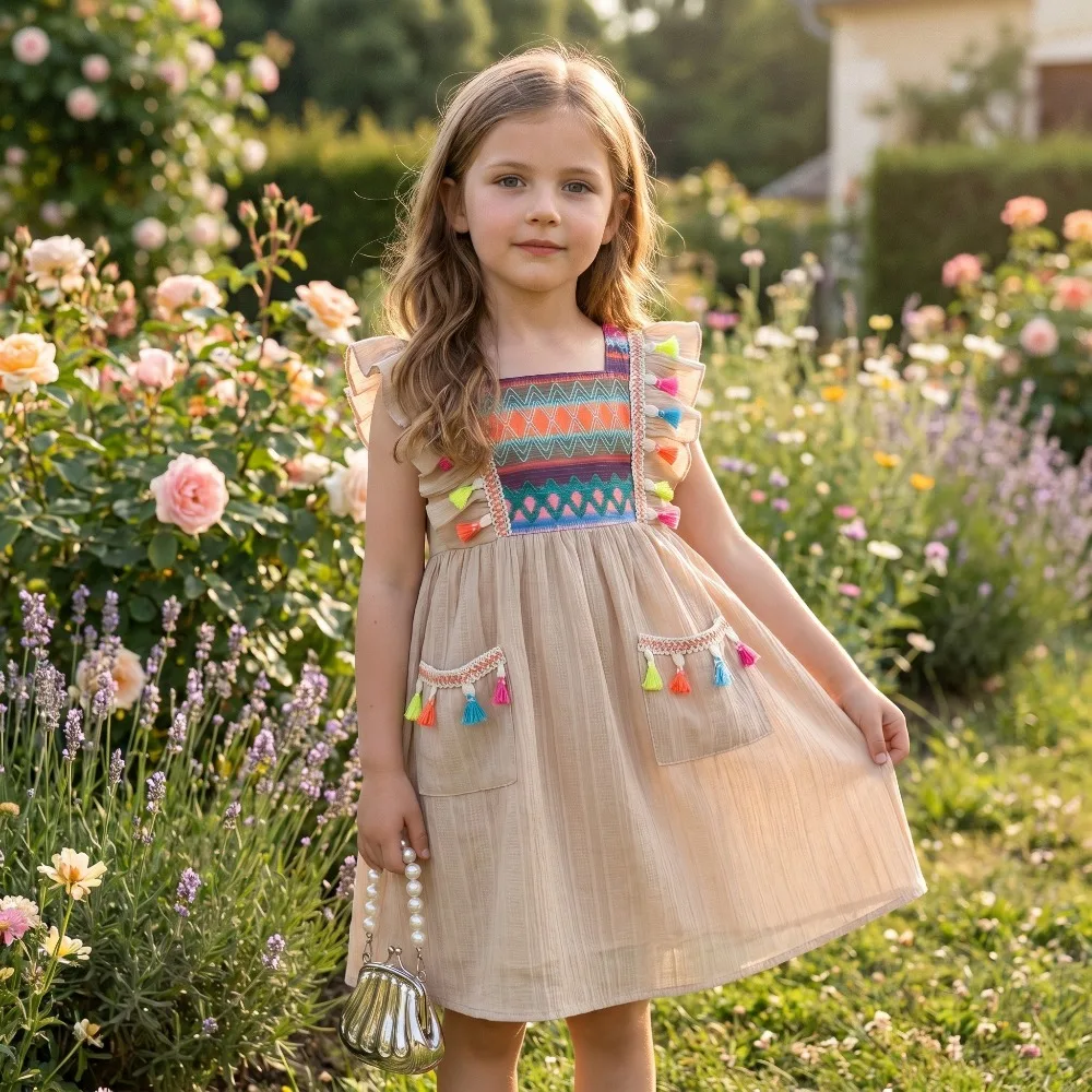 (2-7 Years Old) Girls  Bohemia Dresses Baby Girls Fashion Fly Sleeve Vacation Clothes Beach Dress Baby Kids Princess Dres Summer