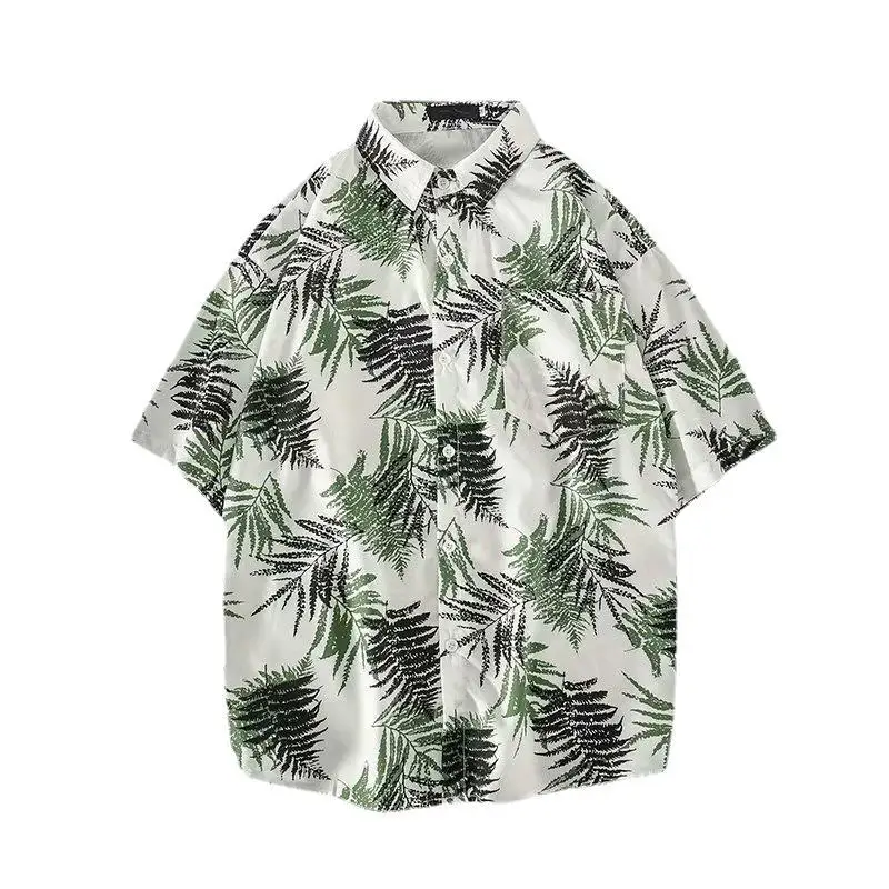 2024 New Men's Floral Shirt Short Sleeved Vetiver Korean Version Loose Summer Retro Trend Handsome Hawaiian Shirt Men Clothing