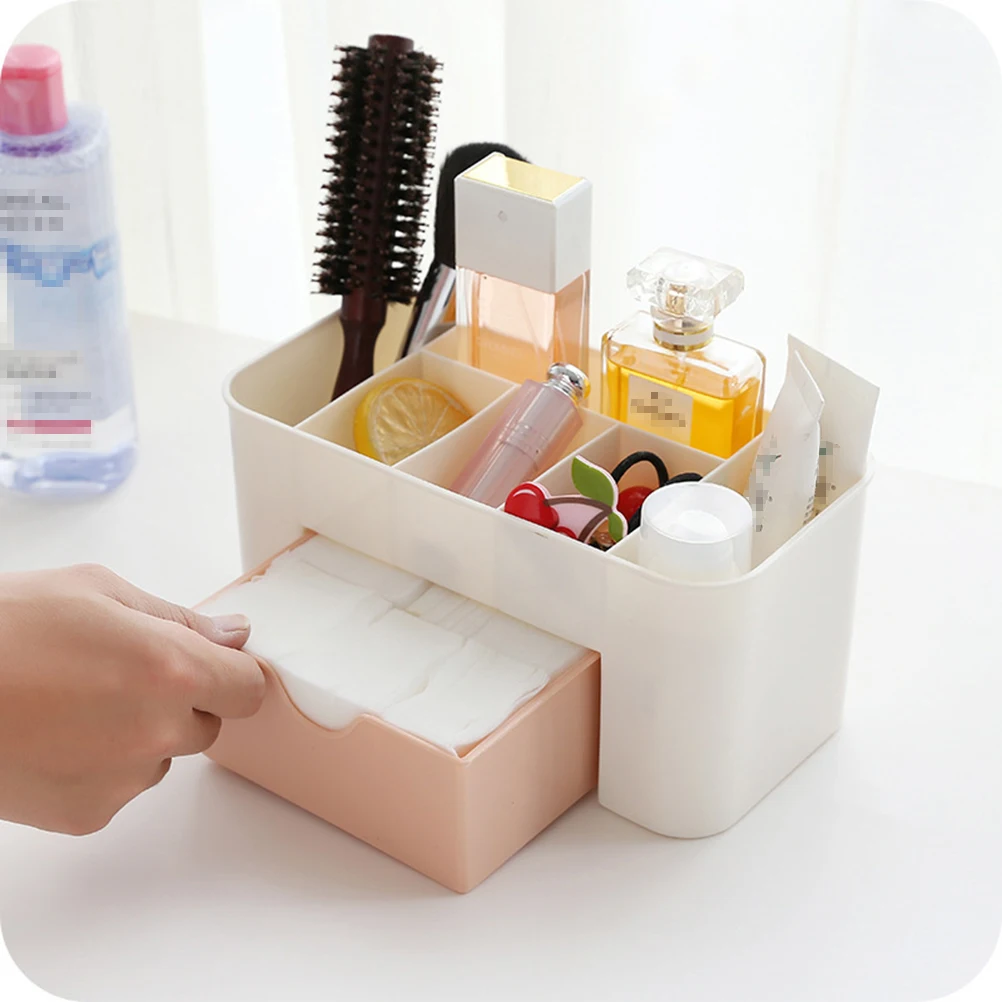 

2pcs Desktop Organizer Makeup Storage Box Multifunctional Space Saving Toiletry Holder Drawer Pp Material Non-Slip