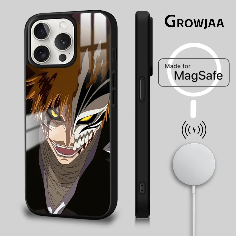 Hot Anime B-Bleach I-Ichigo Phone Case For iPhone 16 15 14 13 12 11 Pro Max Plus Mini Magsafe Mirror Wireless Magnetic Cover