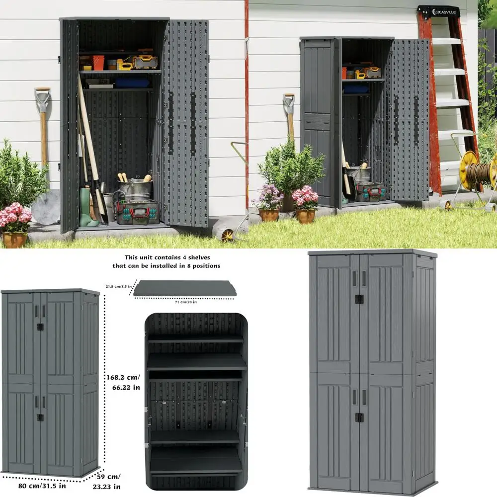 

Rugged Outdoor Storage Cabinet with 28 Cubic Feet Capacity, 4 Adjustable Shelves, and Lockable Feature for Secure Kitchen Storag
