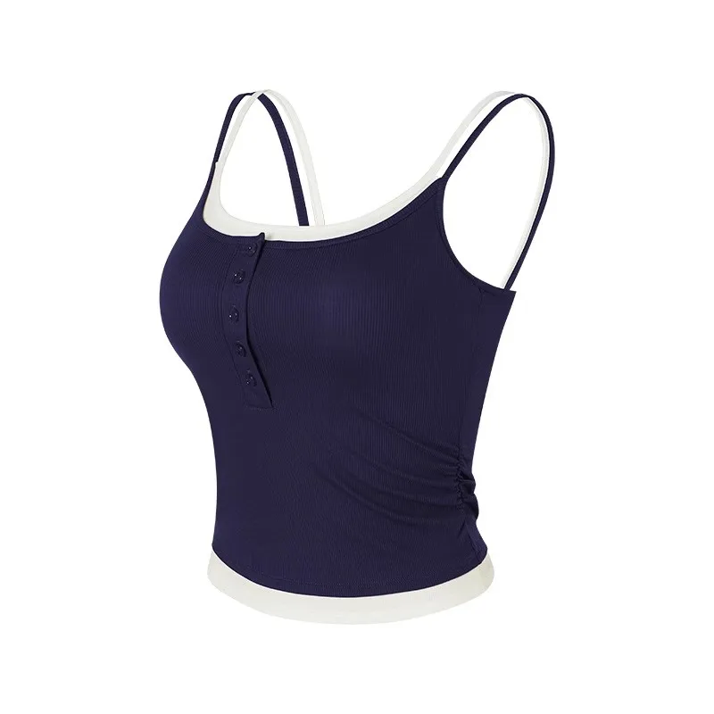 Color-Block Faux Two-Piece Sporty Bralette Ribbed with Built-In Chest Pads Lyocell Vest Backless Outerwear Suitable for Yoga image 5