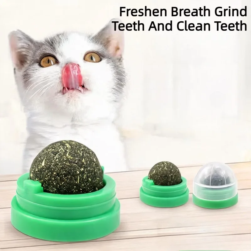 Catnip Ball Toy for Cats Rotatable Wall Mounted Treats with Dust Cover Natural Dental Care Teeth Cleaning Kitten Pet Supplies