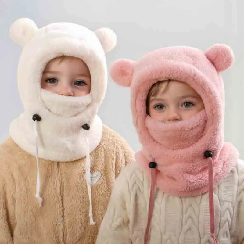 Gorro de casco con cubierta facial para niños, gorro de pasamontañas cálido a prueba de frío, gorro térmico de esquí para niños, bufanda de felpa para niños, gorro de una pieza