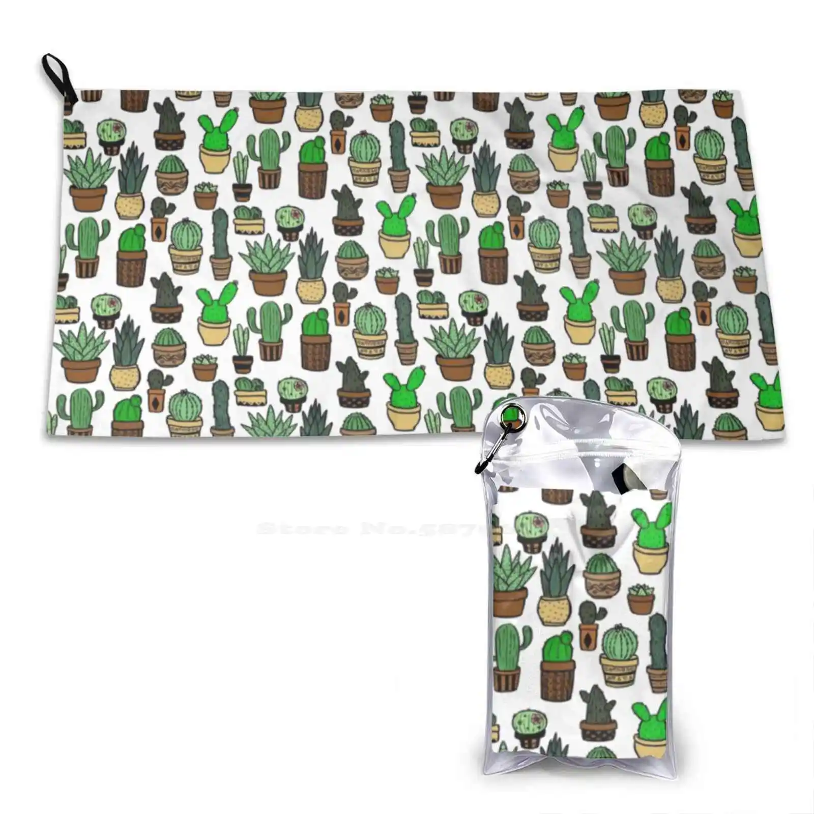 Cactus Pattern Soft Towel Quick Dry Beach Towel Succulent Cactus Plant Garden Nature Pattern Green Brown