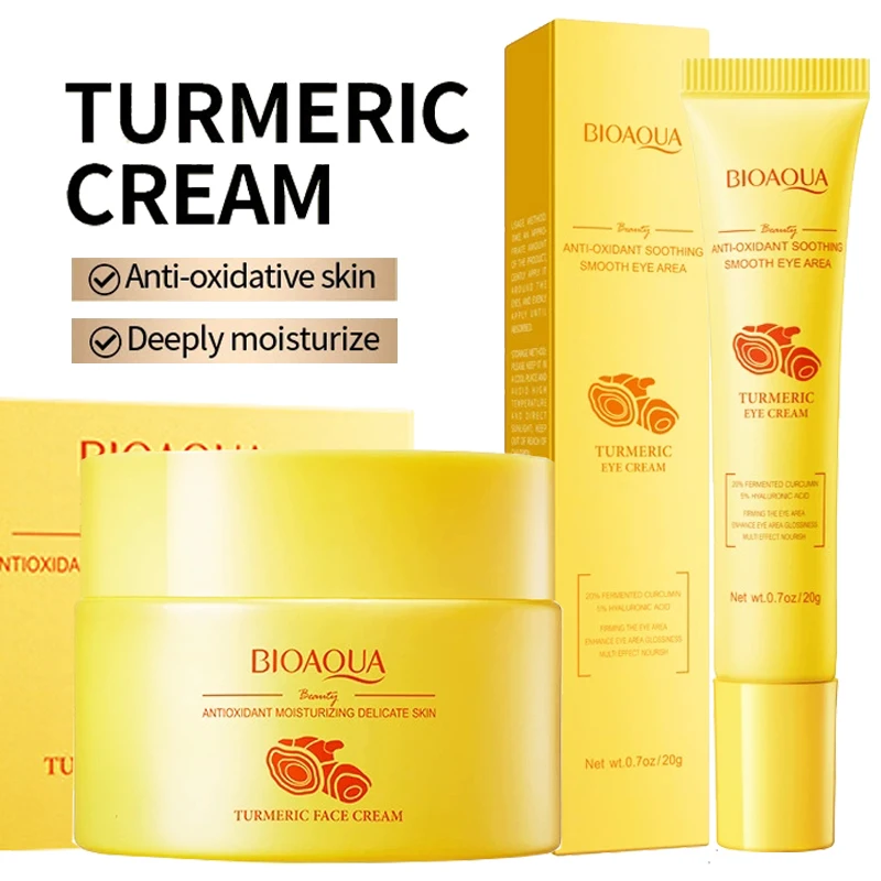 BIOAQUA-Juego de cuidado de la piel de cúrcuma, crema Facial blanqueadora hidratante, antienvejecimiento, crema para ojos, Kit de cuidado de la piel Facial