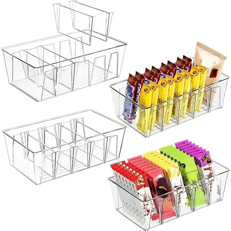 New Kitchen Refrigerator Organizer Bin Clear Plastic Food Storage Fridge Storage Box with Divider Freezer Pantry Organizer