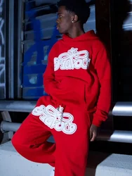 Y2K Harajuku Hip-hop 2 Piece Set Slim Hooded Tops Casual Sweat Pants Suit Men Women Fashion Letter Printed High Street Clothing