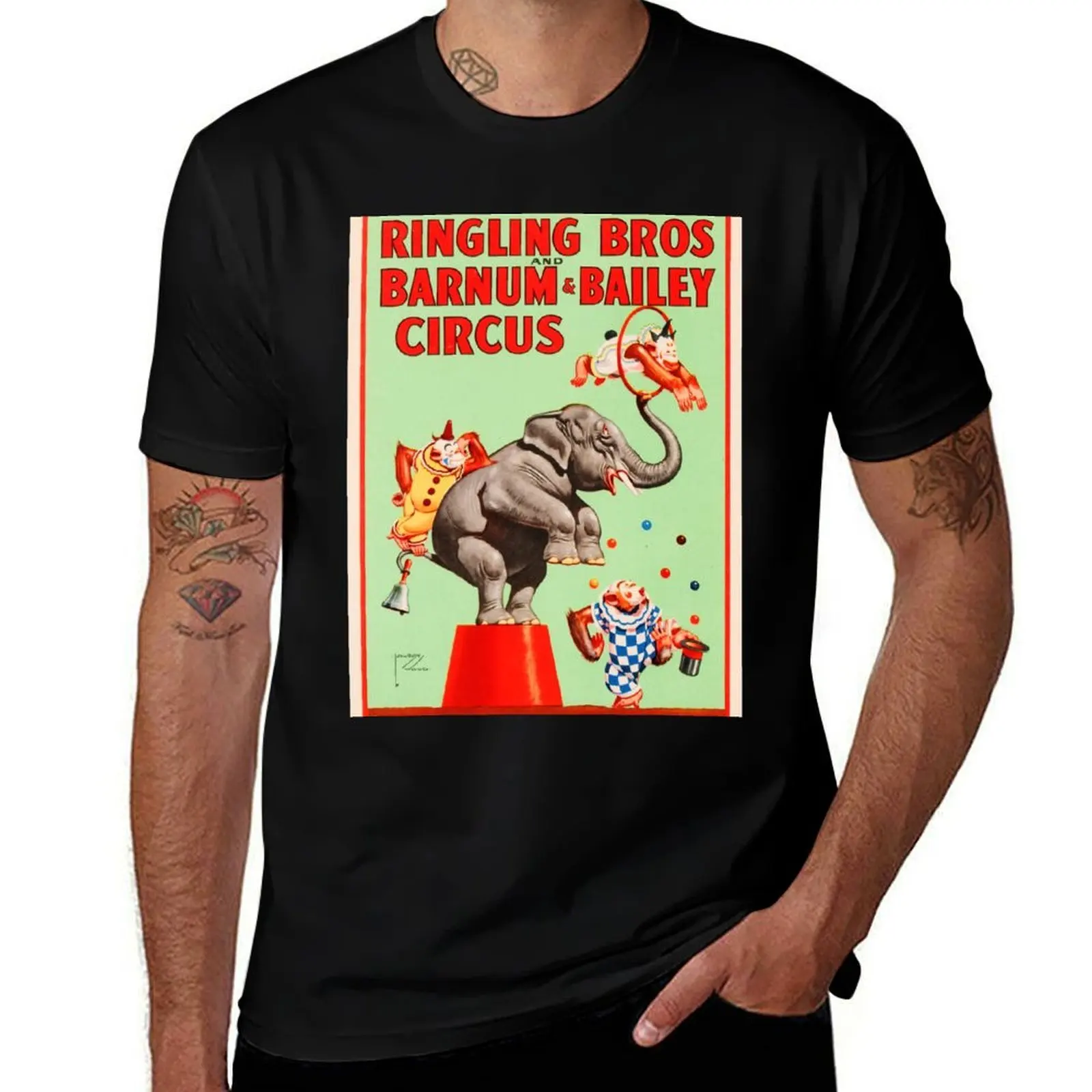 Ringling Bros Barnum & Bailey CIRCUS ACROBATIC WILD ANIMALS Show Lithograph Poster T-Shirt Fashion Graphic Tee for Men