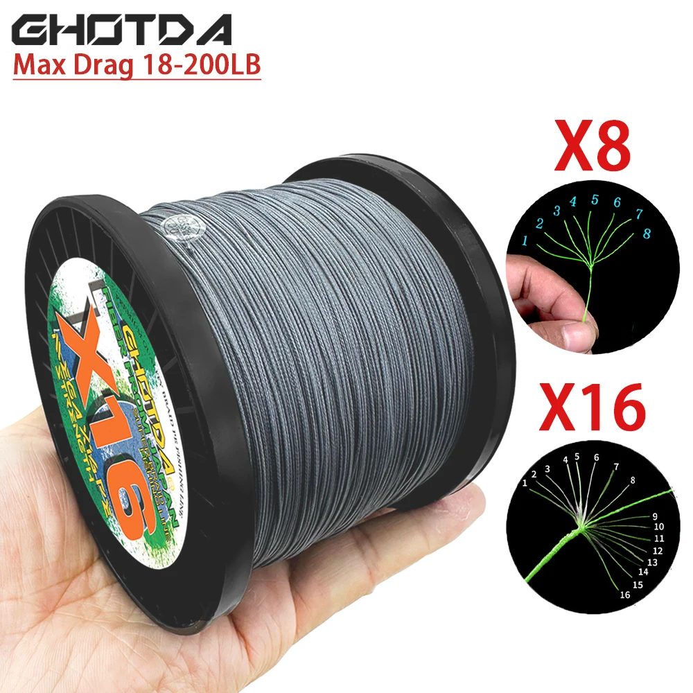 GHOTDA Sea Fish Line Ocean Rock Braided Fishing Lines X8 X16 Strands PE 0.16mm-0.8mm 18LB - 200LB 300M 500M Multifilament Wires